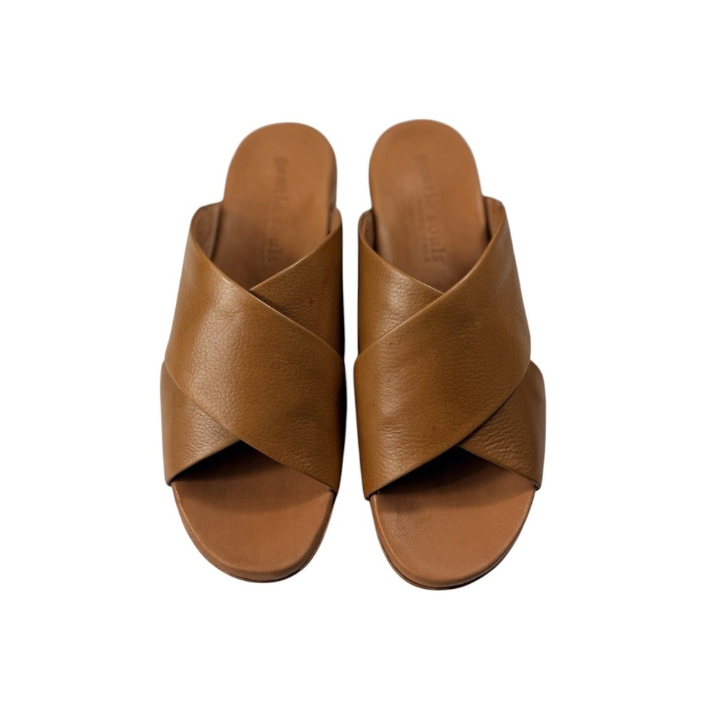 Gentle Souls Mikenzie Wedge Sandals Womens 9.5 Cognac Leather X-Strap